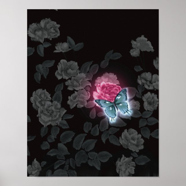 Impression de mur floral foncé (Devant)