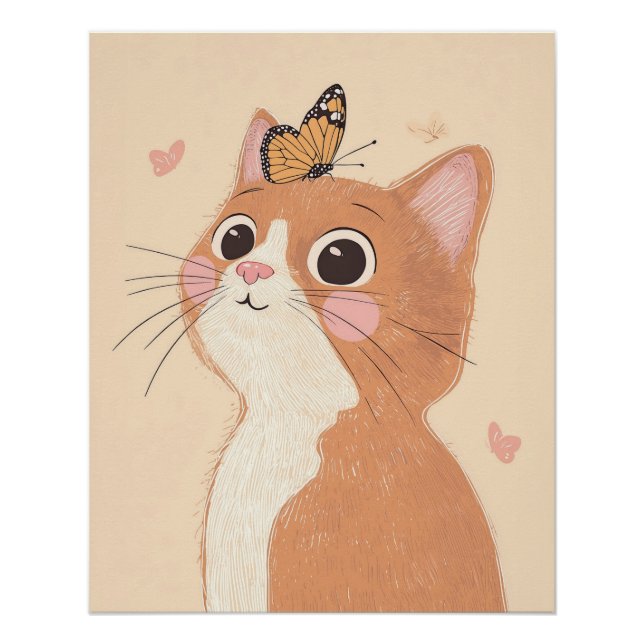 Impression de nurserie de chat, Art mural papillon (Devant)
