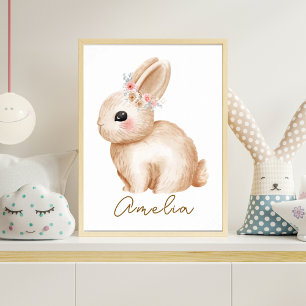 Impression de nurserie de lapin à l'aquarelle Flor