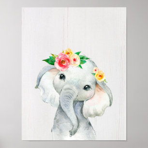 Impression de nurserie éléphant bébé aquarelle