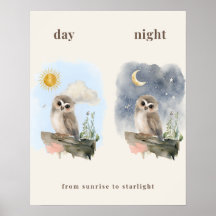 Impression de nurserie Hibou Jour et Nuit