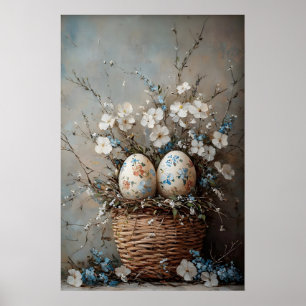 Impression de panier de fleurs de Pâques vintage,
