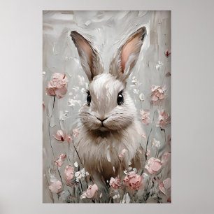 Impression de portrait de lapin floral, mural de l
