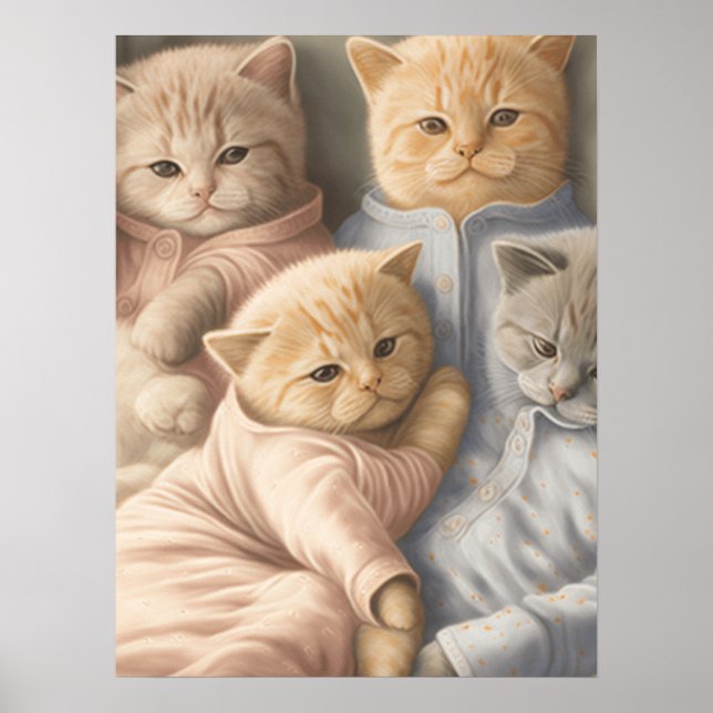 Impression de poster de chatons en pyjama (Devant)