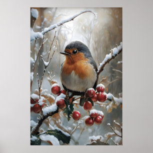 Impression de rouge-gorge de Noël, Art vintage d'o