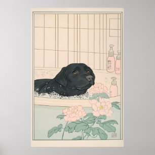 Impression de salle de bain Labrador noir Japandi 