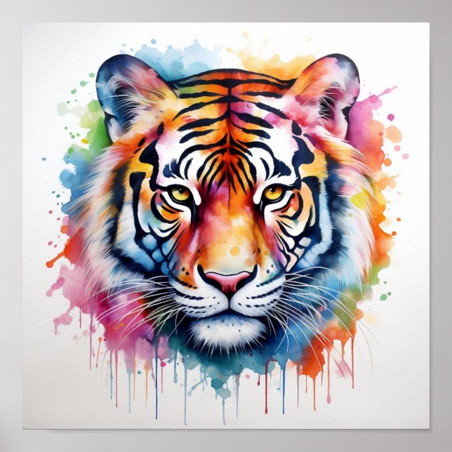 Impression de tête de tigre d'aquarelle vive (Devant)