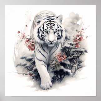 Impression de tigre blanc de style japonais
