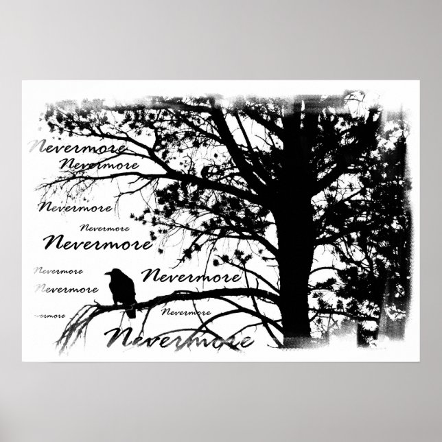 Impression de toile - B&W Nevermore Raven Silhouet (Devant)