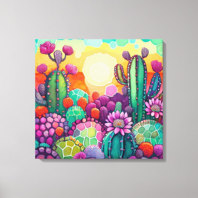 Impression de toile : Coucher de soleil sur Cactus (Recto)