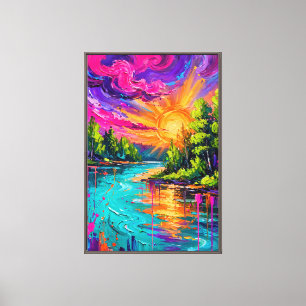 Impression de toile de rivière ensoleillée vive -