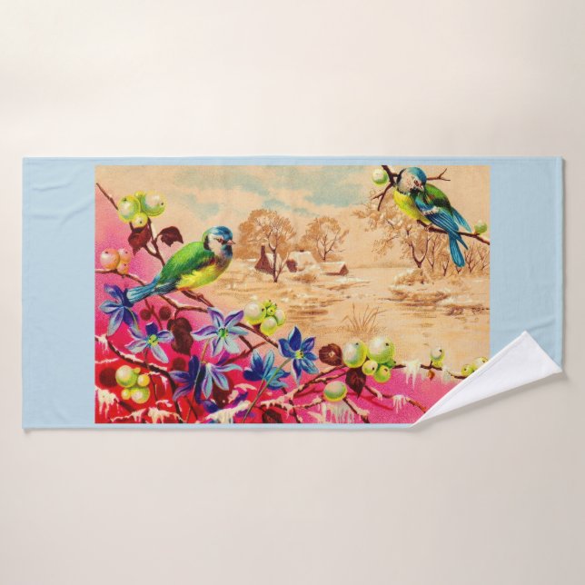 impression d'oiseaux et de baies (Serviette de bain)