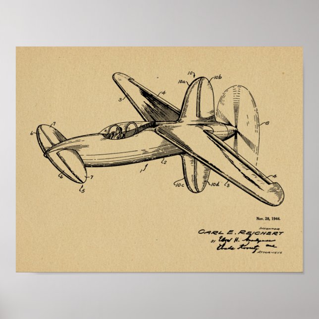 Impression du dessin d'art breveté de l'avion prop (Devant)