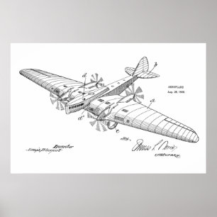 Impression du dessin d'art d'un brevet d'avion de 