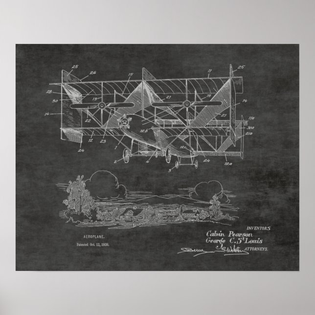 Impression du dessin de brevet d'avion Biplane Vin (Devant)