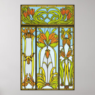 Impression florale Art déco en verre teint