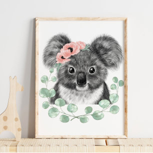 Impression florale bébé koala pour chambre d