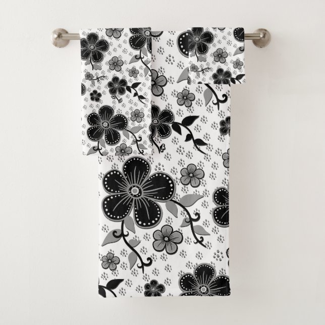 Impression florale noire et blanche (En situation)