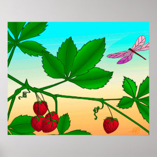 Impression "Fraises sur une succursale" avec bordu