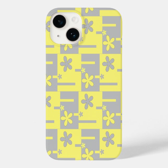 impression gris et jaune, coque iphone Coque-mat (Verso)