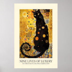 Impression Klimt Chat Noir Art Print Félin Opulent