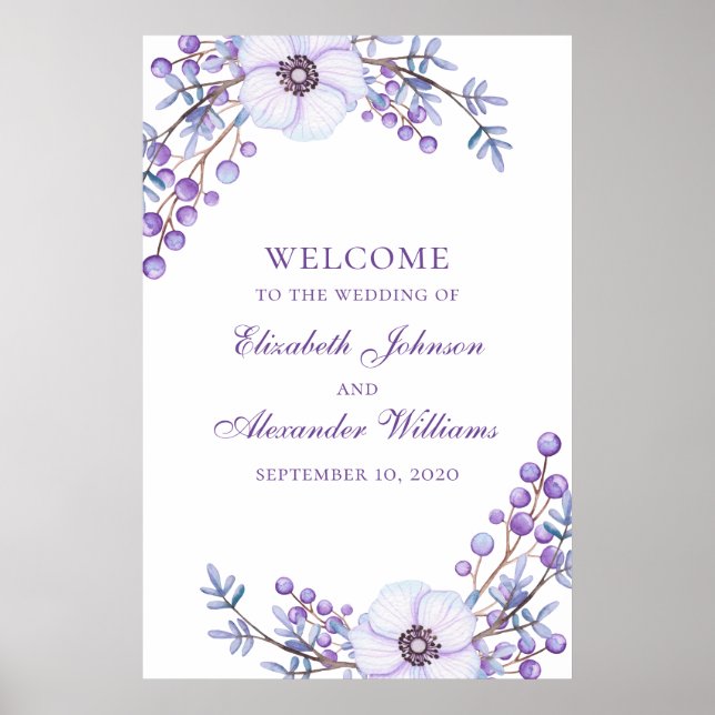 Impression mariage violet. Fleurs violettes signe  (Devant)