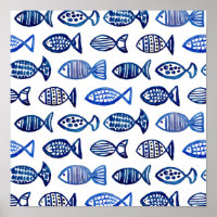 Impression motif de poisson bleu aquarelle. L'art 