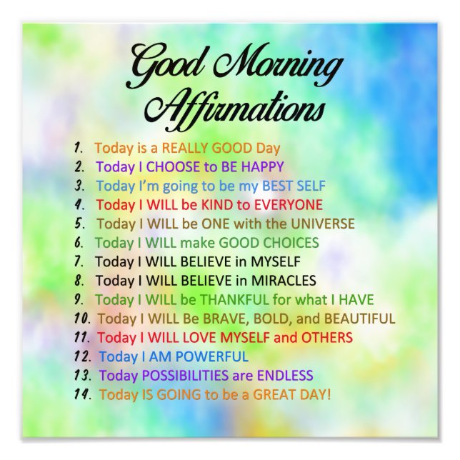 Impression Photo 14 Affirmations du bon matin pour une vie positive (Devant)