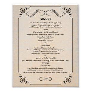 Impression Photo 8 x 10 Dîner table en lin Vintage Menu pour encadr