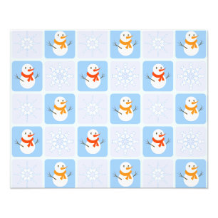 Impression Photo À damiers hiver bonhomme de neige motif et flocons