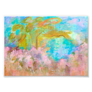 Impression Photo Abstract Landscape Art Tree Pink Aqua Flowers