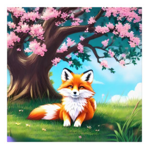 Impression Photo Adorable Renard assis sous l'arbre