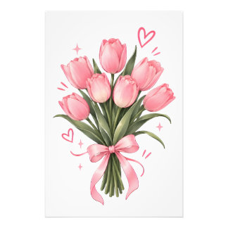 Impression Photo Affiche aquarelle bouquet de tulipes roses