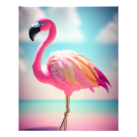 Affiche d'art flamant rose et bleu pastel