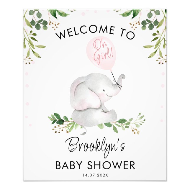 Impression Photo Affiche de bienvenue Baby shower de l'éléphant de  (Devant)