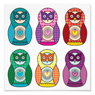 Impression Photo Affiche de hiboux de Matryoshka d'arc-en-ciel