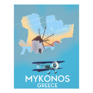 Impression Photo Affiche de voyage carte de Mykonos Grèce