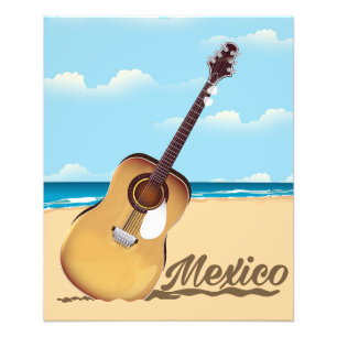 Impression Photo Affiche de voyage de la plage de guitare mexicaine