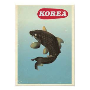 Impression Photo Affiche de voyage de style vintage Korea Koi