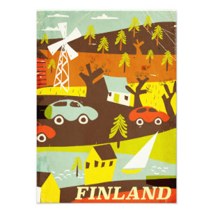 Impression Photo Affiche de voyage Finlande milieu du siècle modern
