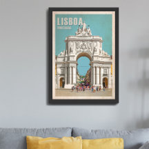 Affiche de voyage vintage. Arc de rue de Lisbonne,