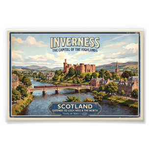 Impression Photo Affiche de voyage vintage Inverness Écosse Railway