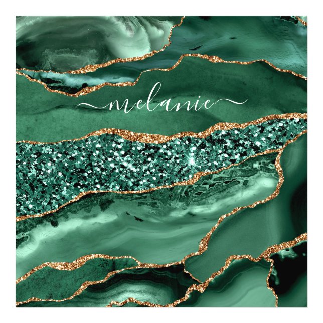 Impression Photo Agate Green Gold Parties scintillant Geode Marbre  (Devant)