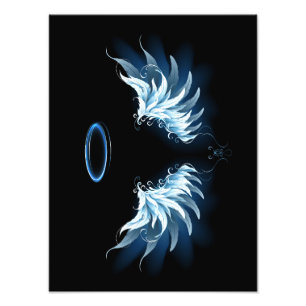 Impression Photo Ailes d'ange bleues lumineuses sur fond noir