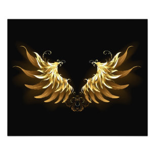 Impression Photo Ailes d'Ange d'or sur arrière - plan noir