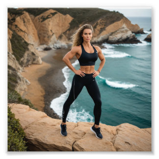 Impression Photo Alluring Fitness Girl Posing à Lycra sur Cliff