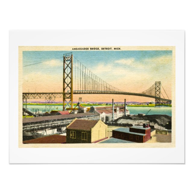 Impression Photo Ambassador Bridge Detroit, Michigan Vintage Postca (Devant)