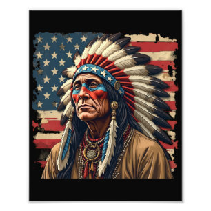 Impression Photo Amérindien Chef Patriotique Américain