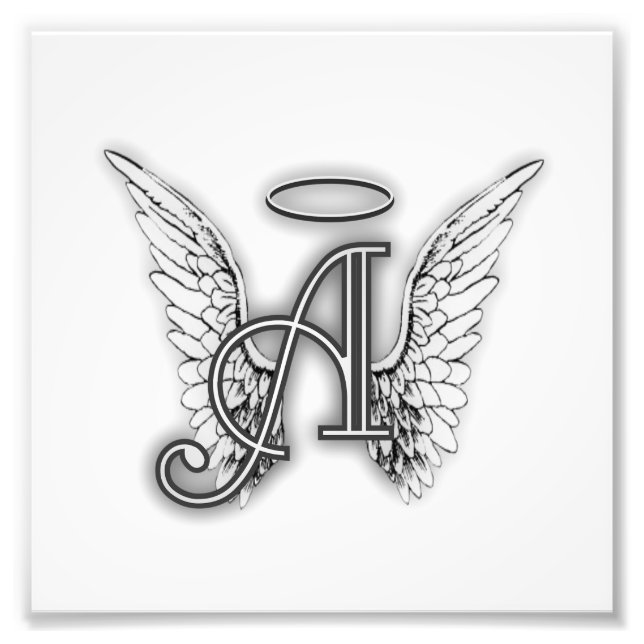 Impression Photo Angel Alphabet A Initiale Dernière Ailes Halo (Devant)