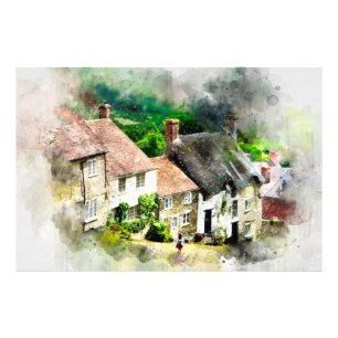 Impression Photo anglais, Angleterre, village, maisons, campagne, c